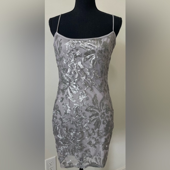 Lucy In The Sky Gray Sequin Mini Dress - Picture 1 of 3
